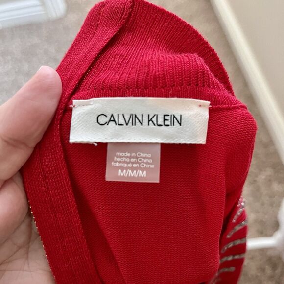 Calvin Klein Women's Red Mock Neck Studded Bell Sleeve Sheath Dress Size Medium - Picture 6 of 7